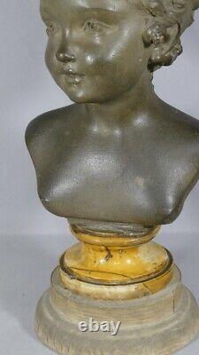 Bust In Earth Cuite Of A Child Socle Marble, Era Xixth