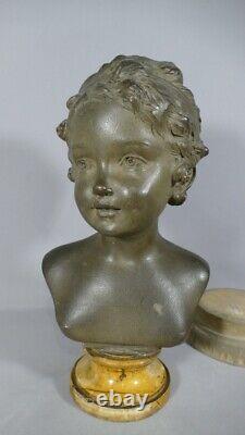 Bust In Earth Cuite Of A Child Socle Marble, Era Xixth