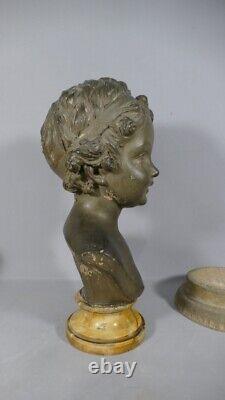Bust In Earth Cuite Of A Child Socle Marble, Era Xixth
