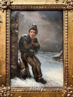 C. 1850+young Chimney Sweep +oil MI 19th century +splendid+period frame++