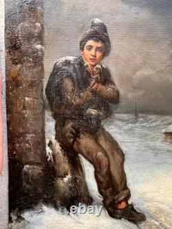 C. 1850+young Chimney Sweep +oil MI 19th century +splendid+period frame++