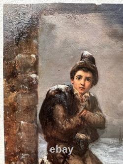 C. 1850+young Chimney Sweep +oil MI 19th century +splendid+period frame++