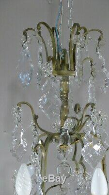 Cage Chandelier Crystal Glass And Bronze Era XIX Louis XV Style