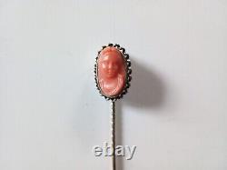 Cameo Tie Pin on Coral with Gold Mount, Late 19th Century