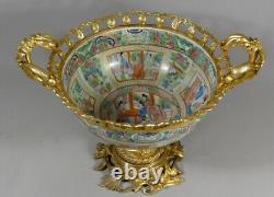 Canton Porcelain Cup And Mount Bronze Golden, Era Xixth