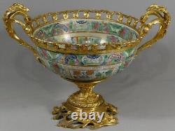 Canton Porcelain Cup And Mount Bronze Golden, Era Xixth