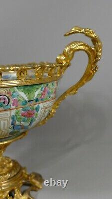 Canton Porcelain Cup And Mount Bronze Golden, Era Xixth