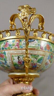 Canton Porcelain Cup And Mount Bronze Golden, Era Xixth