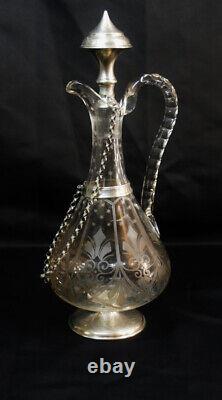 Carafe In Graved Crystal And Silver Massif Era XIX Century