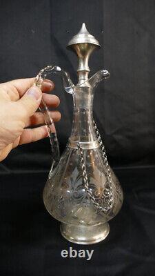 Carafe In Graved Crystal And Silver Massif Era XIX Century