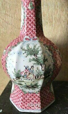 Cartridge-decorated Faience Vase, Meissen, Sp Monogrammed, 19th Century