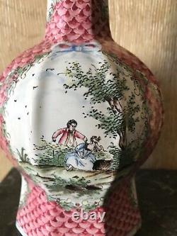 Cartridge-decorated Faience Vase, Meissen, Sp Monogrammed, 19th Century