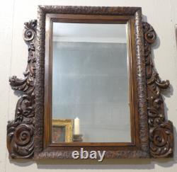 Carved Walnut Mirror with Acanthus Leaves, 19th Century
