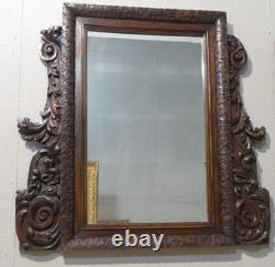 Carved Walnut Mirror with Acanthus Leaves, 19th Century