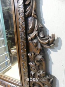 Carved Walnut Mirror with Acanthus Leaves, 19th Century
