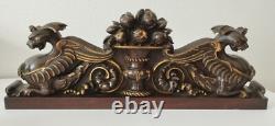 Carved walnut pediment 19th century Renaissance style High Middle Ages Griffin