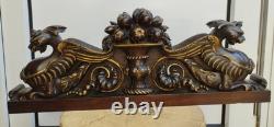 Carved walnut pediment 19th century Renaissance style High Middle Ages Griffin