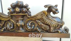 Carved walnut pediment 19th century Renaissance style High Middle Ages Griffin