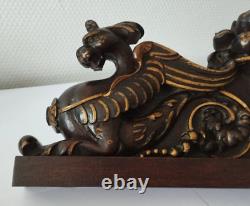 Carved walnut pediment 19th century Renaissance style High Middle Ages Griffin