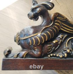 Carved walnut pediment 19th century Renaissance style High Middle Ages Griffin
