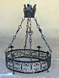 Castle Chandelier 19th Century Wrought Iron Style High Age