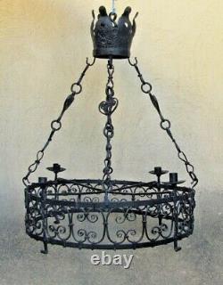 Castle Chandelier 19th Century Wrought Iron Style High Age