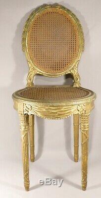 Chair Louis XVI Carved And Gilded And Caning, Time XIX Century