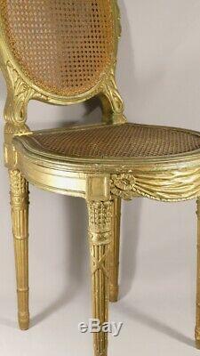 Chair Louis XVI Carved And Gilded And Caning, Time XIX Century