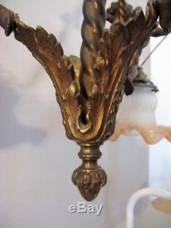 Chandelier With Cherubs Three Lights Bronze And Metal Xixth Century