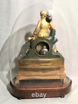 Charles X Bronze Clock With Two Patinas At The Beginning Of The 19th Century