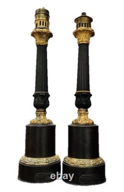 Charles X Period Carcel-Type Moderator Lamps, Sheet Metal and Mercury-Gilded Bronze