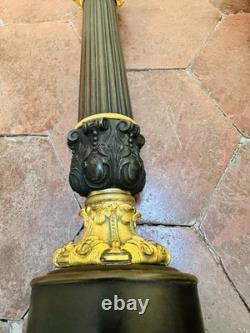 Charles X Period Carcel-Type Moderator Lamps, Sheet Metal and Mercury-Gilded Bronze
