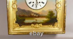 Charles X Period Clock Painting, Landscape and Thread Clock, 19th Century