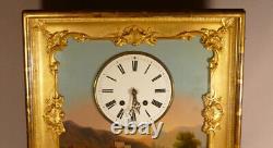 Charles X Period Clock Painting, Landscape and Thread Clock, 19th Century