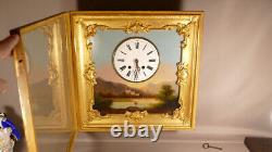 Charles X Period Clock Painting, Landscape and Thread Clock, 19th Century