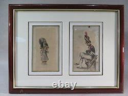 Charlet Two Old Military Watercolor Drawings Child and Grenadier from the 19th Century