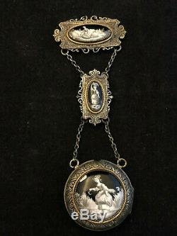 Châtelaine Porte Gousset Jewelry Napoleon III Era Enamel XIX Silver Metal