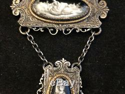 Châtelaine Porte Gousset Jewelry Napoleon III Era Enamel XIX Silver Metal