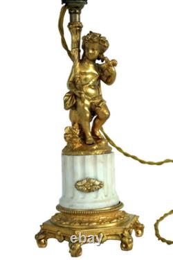 Cherub Lamp with Dove, Gilt Bronze and Marble, First Empire Period, 19th Century