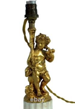 Cherub Lamp with Dove, Gilt Bronze and Marble, First Empire Period, 19th Century