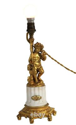 Cherub Lamp with Dove, Gilt Bronze and Marble, First Empire Period, 19th Century