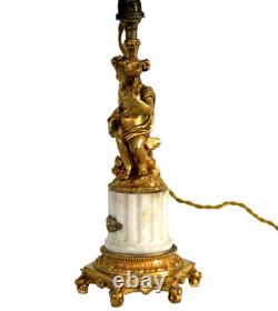 Cherub Lamp with Dove, Gilt Bronze and Marble, First Empire Period, 19th Century