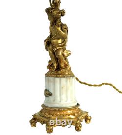 Cherub Lamp with Dove, Gilt Bronze and Marble, First Empire Period, 19th Century