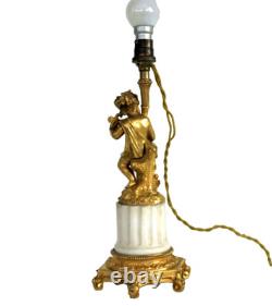 Cherub Lamp with Dove, Gilt Bronze and Marble, First Empire Period, 19th Century