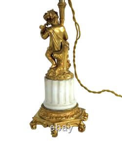 Cherub Lamp with Dove, Gilt Bronze and Marble, First Empire Period, 19th Century