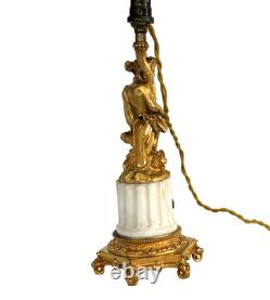 Cherub Lamp with Dove, Gilt Bronze and Marble, First Empire Period, 19th Century
