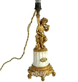 Cherub Lamp with Dove, Gilt Bronze and Marble, First Empire Period, 19th Century