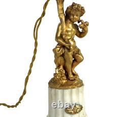 Cherub Lamp with Dove, Gilt Bronze and Marble, First Empire Period, 19th Century
