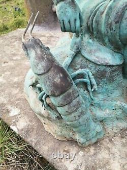 Child Bronze Garden Fountain And Crayfish On A 19th Century Rock
