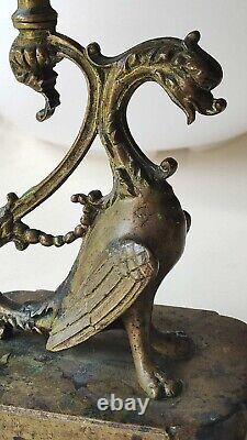 Chimera/Winged Dragon Candlestick, 19th Century. Napoleon III Era. Gilded Bronze.